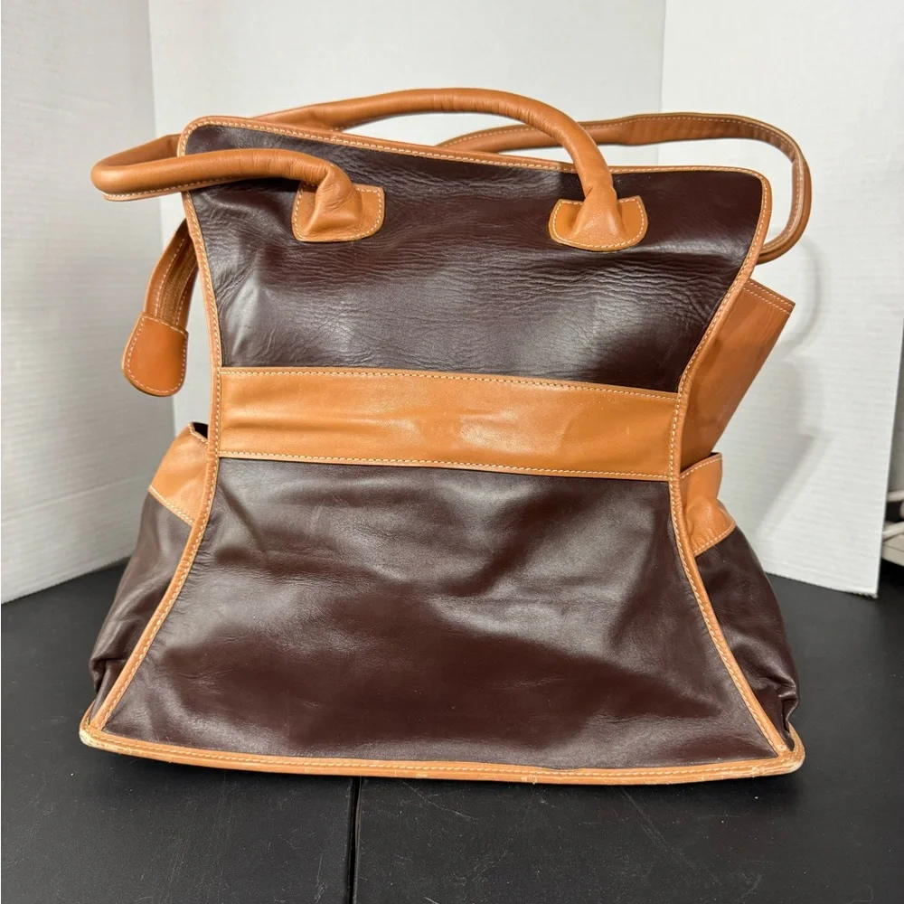 bo'n Brown Leather Tote‎ Bag Satchel Buckle Accent Pocketbook Handbag Purse